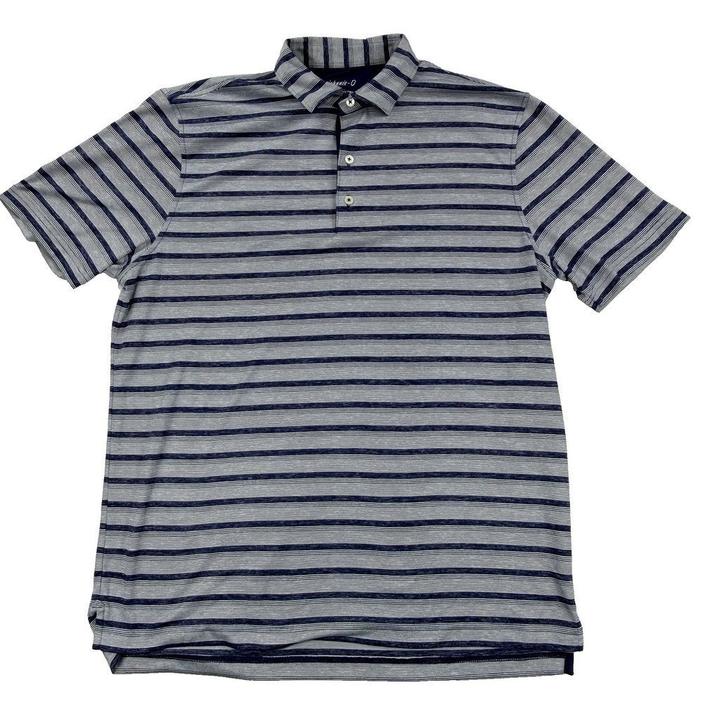 Mens Johnnie O Performance Polo Shirt Striped Blue Gray Golf Polyester Large